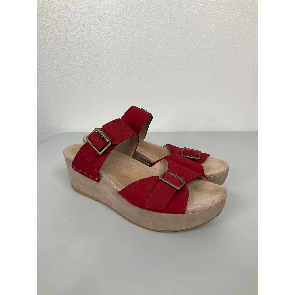 Dansko Red Nubuck Leather Platform Wedge Buckle Sandals Women 40 US 9.5-10